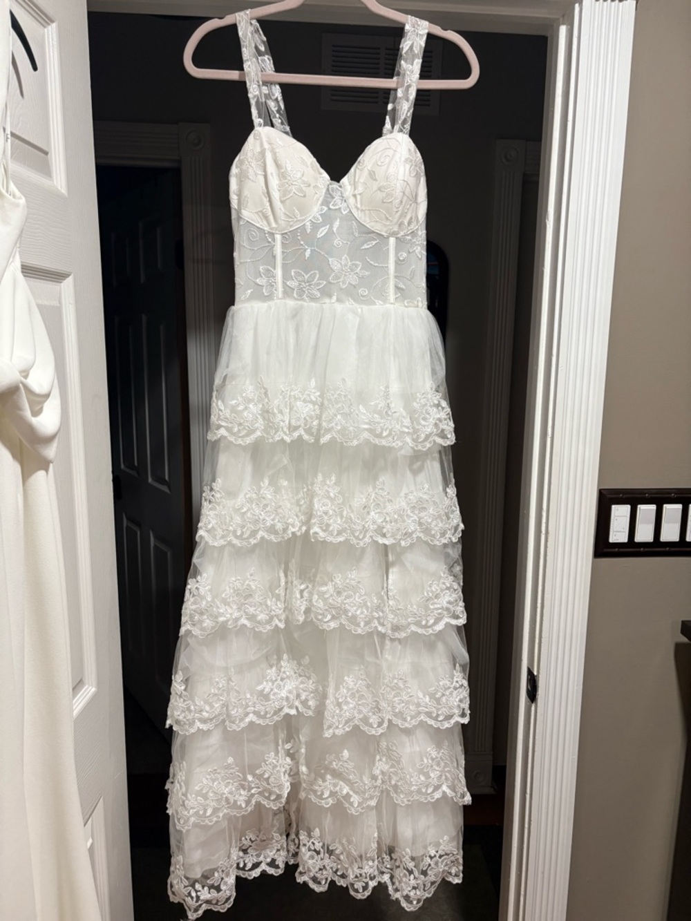 Lulu's White Lace Tiered Prom Dress